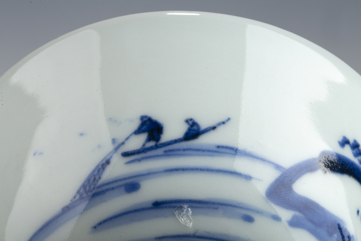 古玩陶瓷清晚·青花山水人物詩(shī)文蓋碗真品鑒賞圖