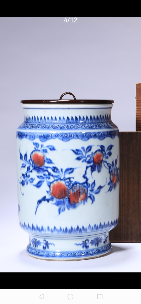 古玩陶瓷清乾隆 青花釉里紅壽桃石榴紋壯罐真品鑒賞圖