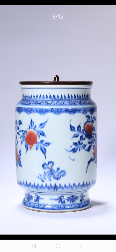 古玩陶瓷清乾隆 青花釉里紅壽桃石榴紋壯罐真品鑒賞圖