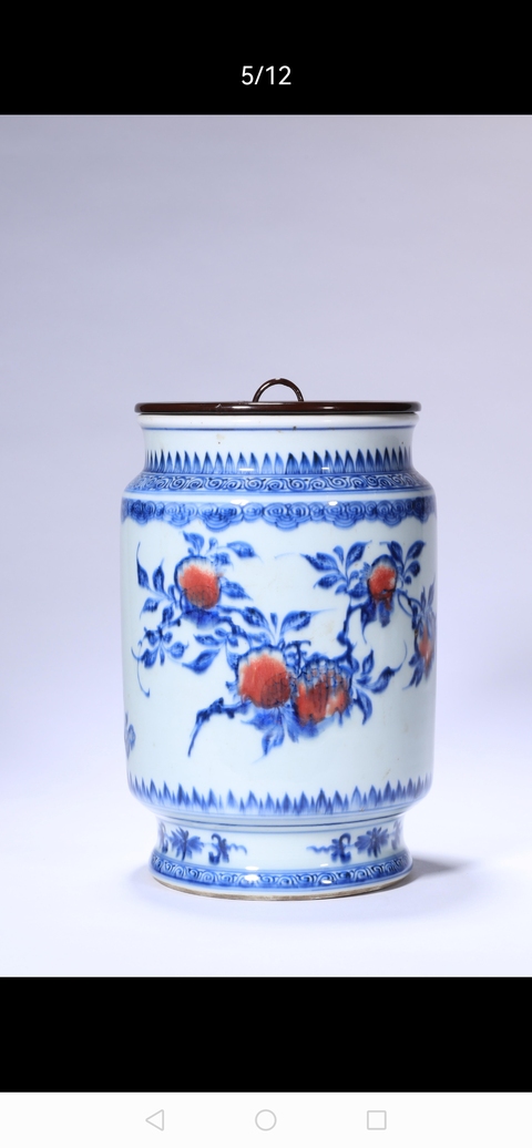 古玩陶瓷清乾隆 青花釉里紅壽桃石榴紋壯罐真品鑒賞圖