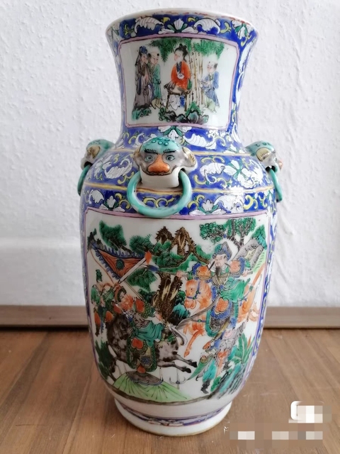 古玩陶瓷俯首銜環刀馬人物故事瓶真品鑒賞圖