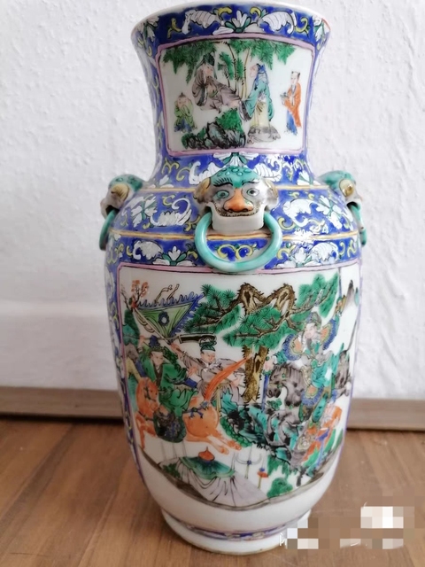 古玩陶瓷俯首銜環刀馬人物故事瓶真品鑒賞圖