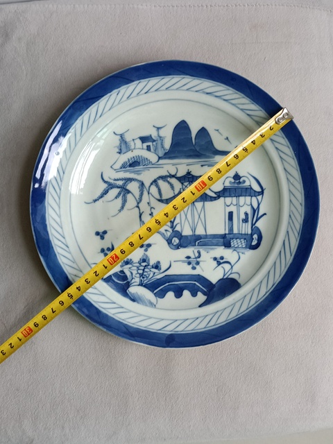 古玩陶瓷青花亭臺樓閣山水紋盤真品鑒賞圖