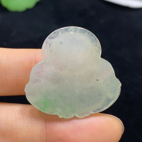 古玩玉器天然翡翠佛公題材掛件真品鑒賞圖