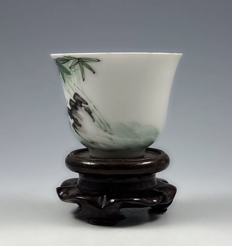 古玩陶瓷【精品推薦】民國.粉彩竹石圖茶杯拍賣，當前價格550元