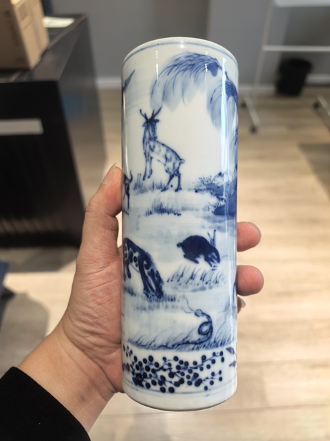 古玩陶瓷清晚·青花十二生肖紋香筒拍賣，當前價格9999元