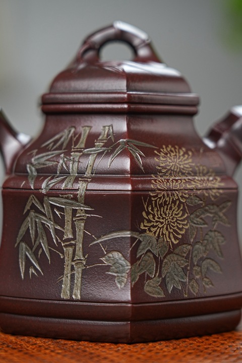 古玩雜項六方竹鼎壺【全手工】紫砂名家任淦庭傳人真品鑒賞圖