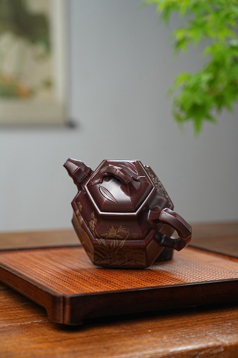 古玩雜項六方竹鼎壺【全手工】紫砂名家任淦庭傳人真品鑒賞圖