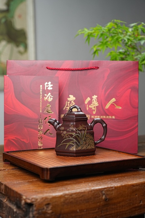 古玩雜項六方竹鼎壺【全手工】紫砂名家任淦庭傳人真品鑒賞圖