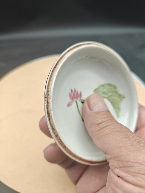 古玩陶瓷光緒青花釉里紅淺降彩印泥盒真品鑒賞圖