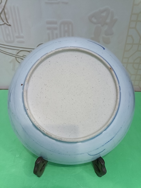 古玩陶瓷太陽花間篆書福字吉語紋青花盤真品鑒賞圖