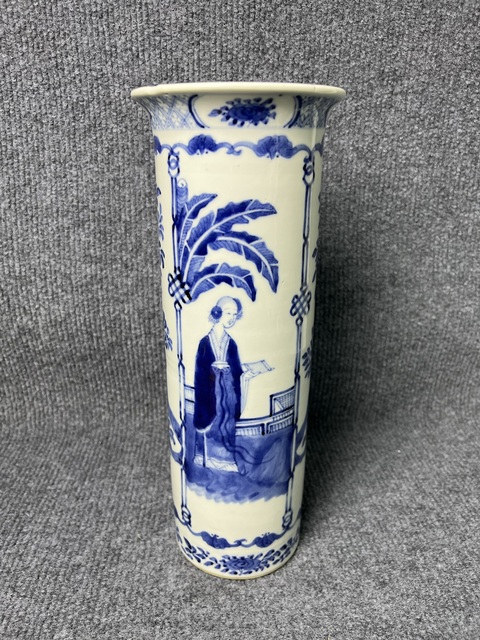 古玩陶瓷青花芭蕉侍女花鳥紋大箭筒真品鑒賞圖