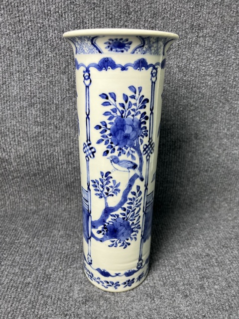 古玩陶瓷青花芭蕉侍女花鳥紋大箭筒真品鑒賞圖