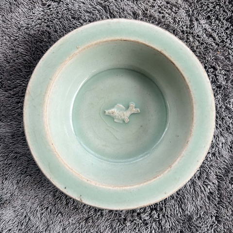 古玩陶瓷龍泉窯連年有余青釉洗真品鑒賞圖