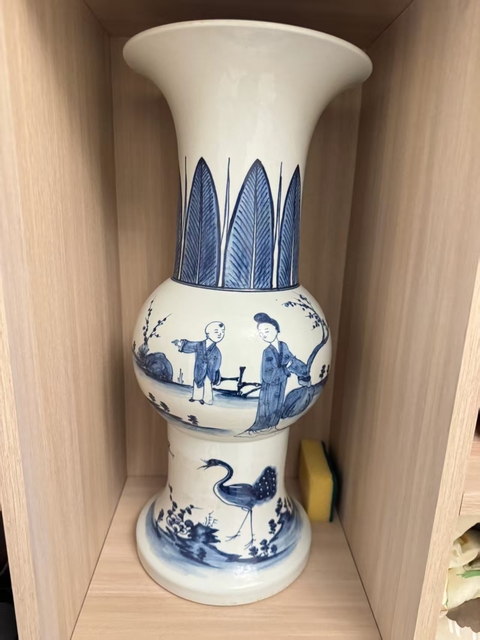 古玩陶瓷三娘教子圖花觚真品鑒賞圖