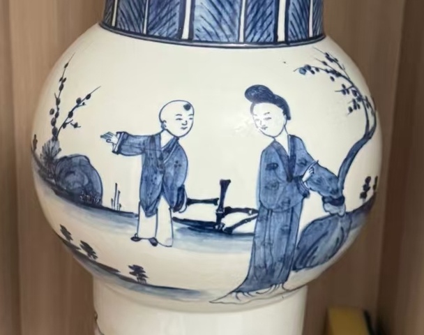 古玩陶瓷三娘教子圖花觚真品鑒賞圖