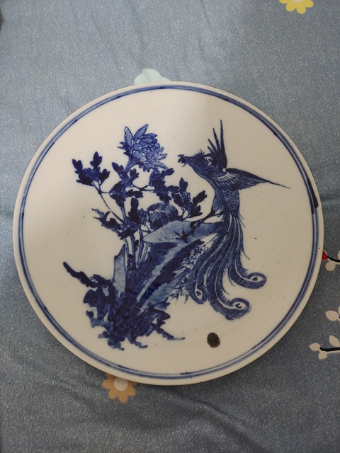 古玩陶瓷青花鳳穿牡丹圖盤真品鑒賞圖