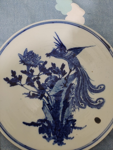 古玩陶瓷青花鳳穿牡丹圖盤真品鑒賞圖