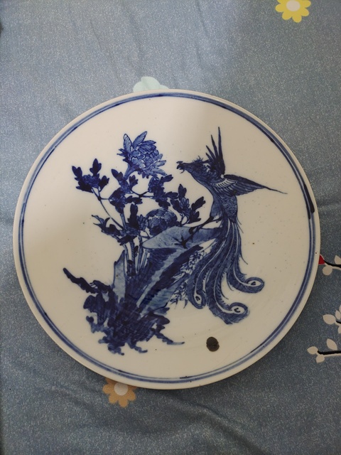 古玩陶瓷青花鳳穿牡丹圖盤真品鑒賞圖