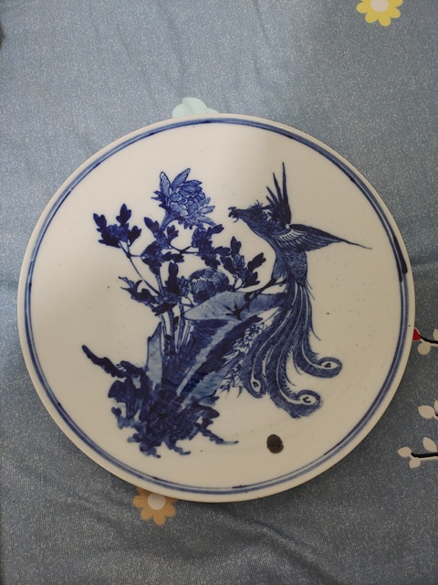 古玩陶瓷青花鳳穿牡丹圖盤真品鑒賞圖
