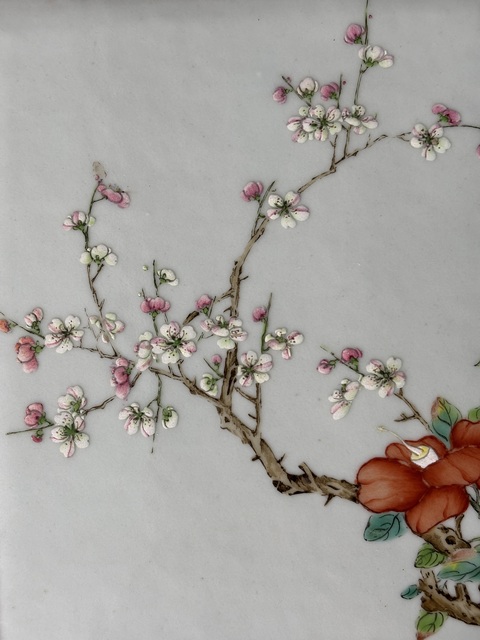 古玩陶瓷花卉紋粉彩瓷板畫真品鑒賞圖