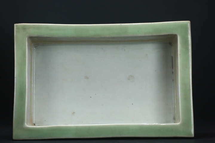古玩陶瓷豆青釉堆白花卉紋四方水仙盆真品鑒賞圖