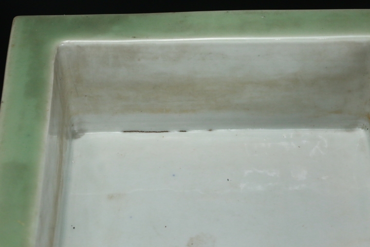 古玩陶瓷豆青釉堆白花卉紋四方水仙盆真品鑒賞圖