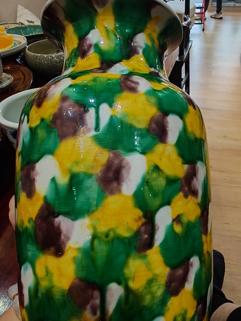 古玩陶瓷虎皮三彩撇口瓶真品鑒賞圖