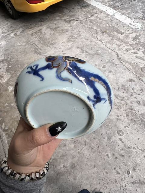 古玩陶瓷雍正青花加彩龍紋杯碟套真品鑒賞圖