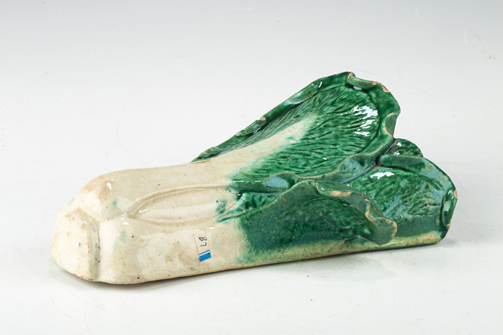 古玩陶瓷民國·綠彩白菜壁瓶真品鑒賞圖