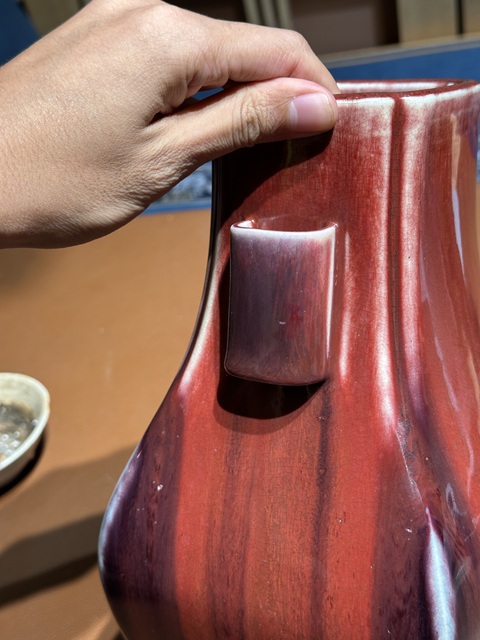 古玩陶瓷清光緒窯變釉貫耳瓶真品鑒賞圖