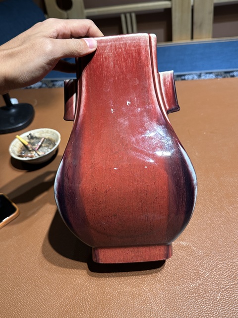 古玩陶瓷清光緒窯變釉貫耳瓶真品鑒賞圖