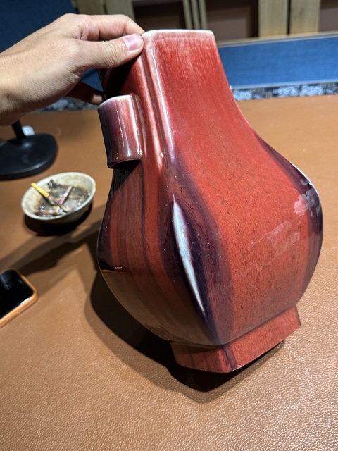 古玩陶瓷清光緒窯變釉貫耳瓶真品鑒賞圖