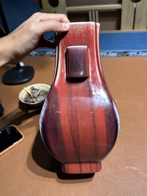 古玩陶瓷清光緒窯變釉貫耳瓶真品鑒賞圖