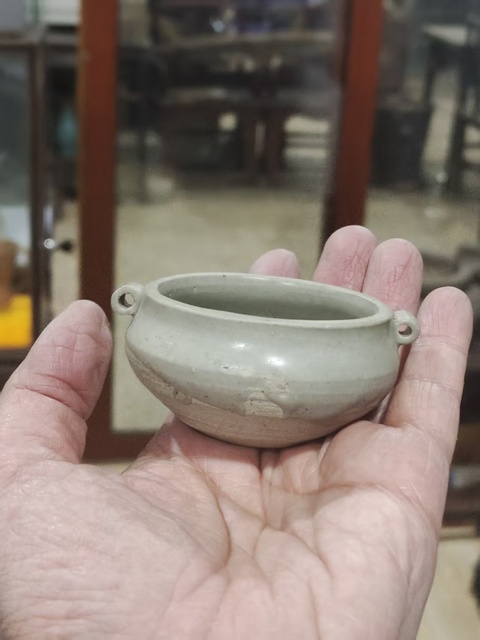 古玩陶瓷青白釉雙耳水盂真品鑒賞圖