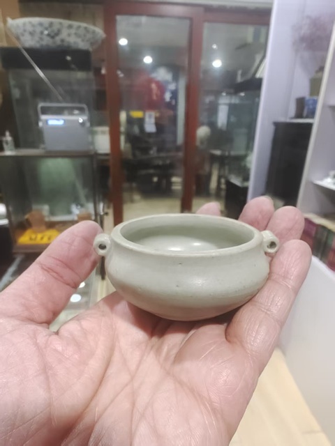 古玩陶瓷青白釉雙耳水盂真品鑒賞圖