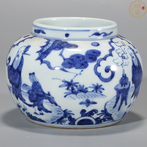 古玩陶瓷青花高士圖扁罐真品鑒賞圖