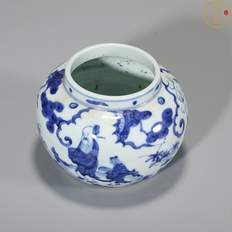 古玩陶瓷青花高士圖扁罐真品鑒賞圖