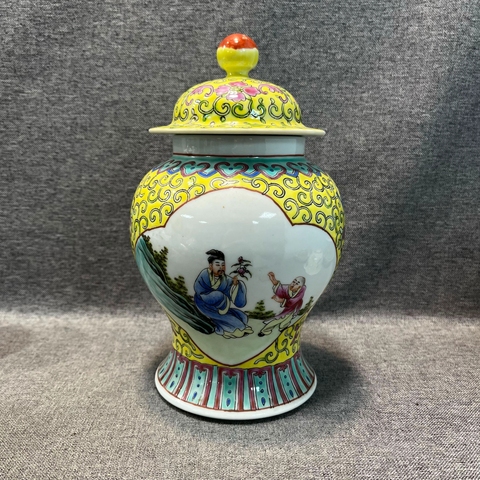 古玩陶瓷人物紋粉彩將軍罐真品鑒賞圖