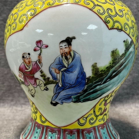 古玩陶瓷人物紋粉彩將軍罐真品鑒賞圖