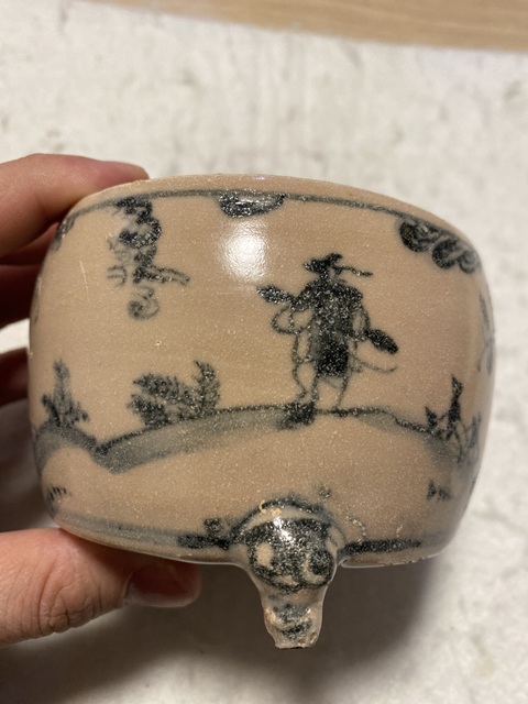 古玩陶瓷青花高士圖三足爐，可以清洗一下真品鑒賞圖