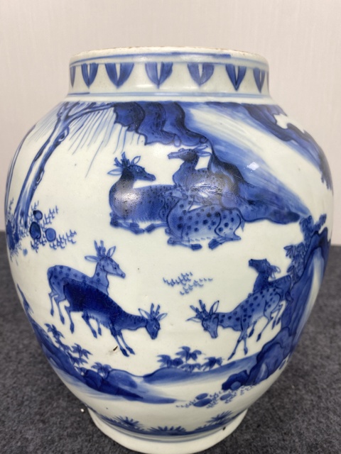 古玩陶瓷青花百鹿圖蓮子罐真品鑒賞圖
