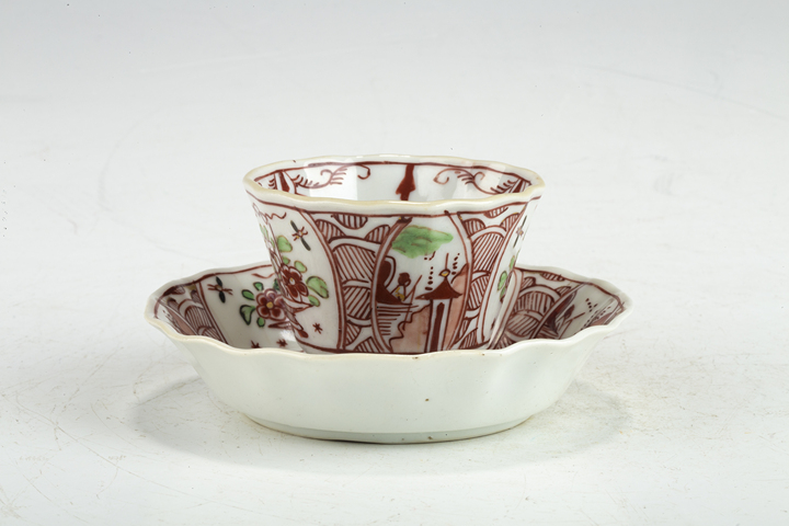 古玩陶瓷清早·五彩開窗山水花籃紋杯碟一套真品鑒賞圖