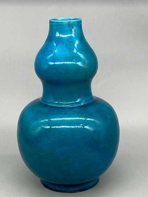 古玩陶瓷孔雀藍釉葫蘆瓶真品鑒賞圖