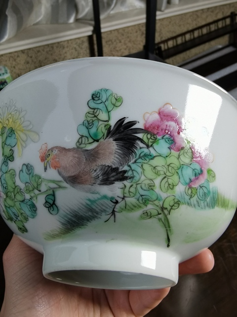 古玩陶瓷粉彩官上加官圖茶碗真品鑒賞圖