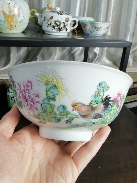 古玩陶瓷粉彩官上加官圖茶碗真品鑒賞圖