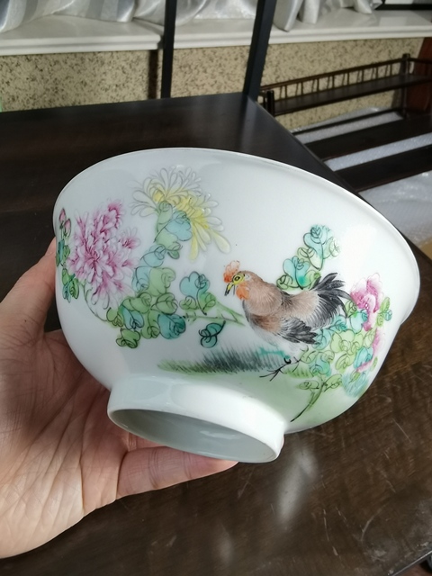 古玩陶瓷粉彩官上加官圖茶碗真品鑒賞圖