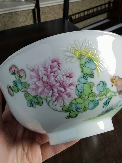 古玩陶瓷粉彩官上加官圖茶碗真品鑒賞圖