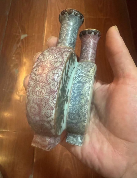古玩陶瓷琺瑯彩花鳥紋雙聯瓶真品鑒賞圖