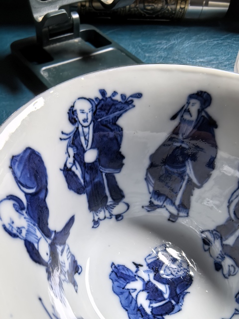 古玩陶瓷清晚清青花八仙蓋碗真品鑒賞圖